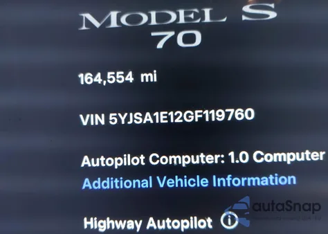 2016 Tesla Model S 60/70/75/85 z USA, uszkodzony, nr VIN 5YJSA1E12GF119760